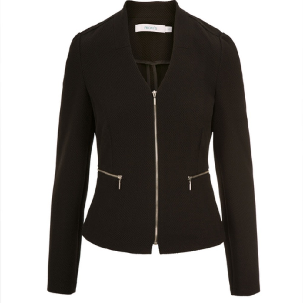 Ricki’s Black Textured Cropped Zip Blazer Jacket | Size L | Minimalist Office - Picture 2 of 12